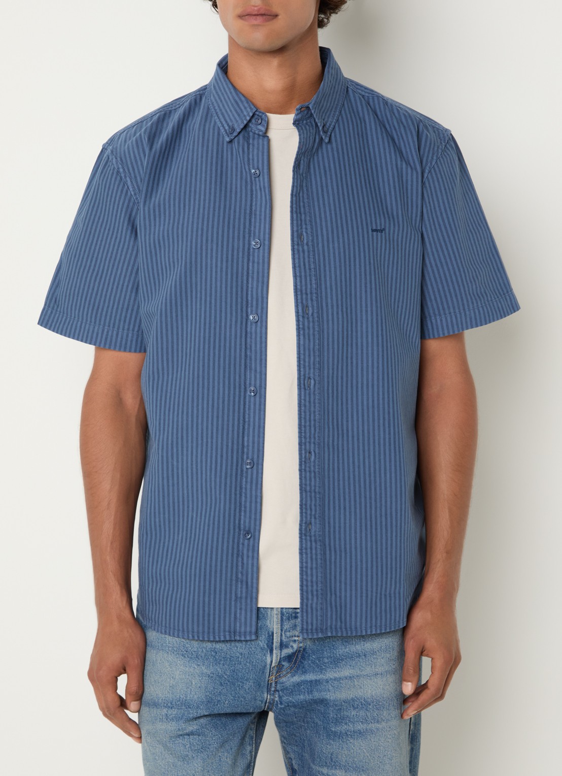 Levi's Regular fit overhemd met streepprint en logo - detail 3 staalblauw