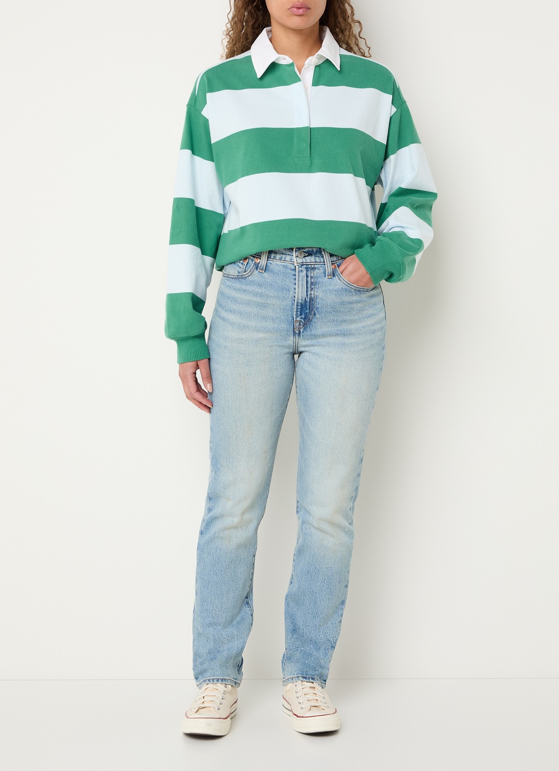 Levi's Regular fit polo met streepprint - voorkant 3 groen