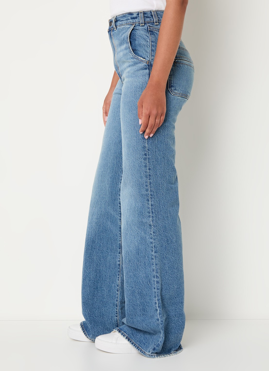 Levi's Ribcage high waist flared jeans met lichte wassing - detail 3 indigo