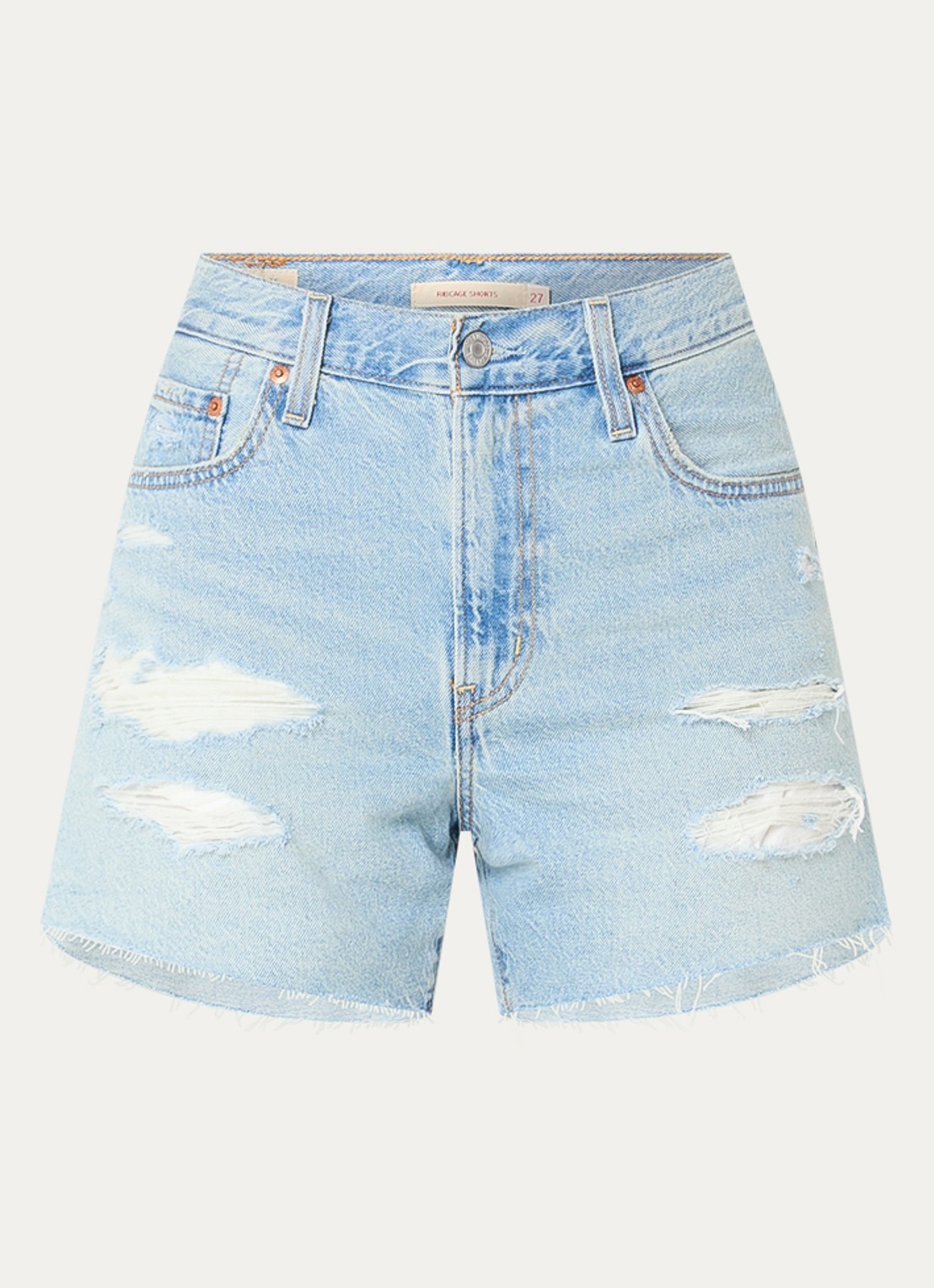 Levi's Ribcage high waist slim fit korte broek van denim met lichte wassing - voorkant indigo