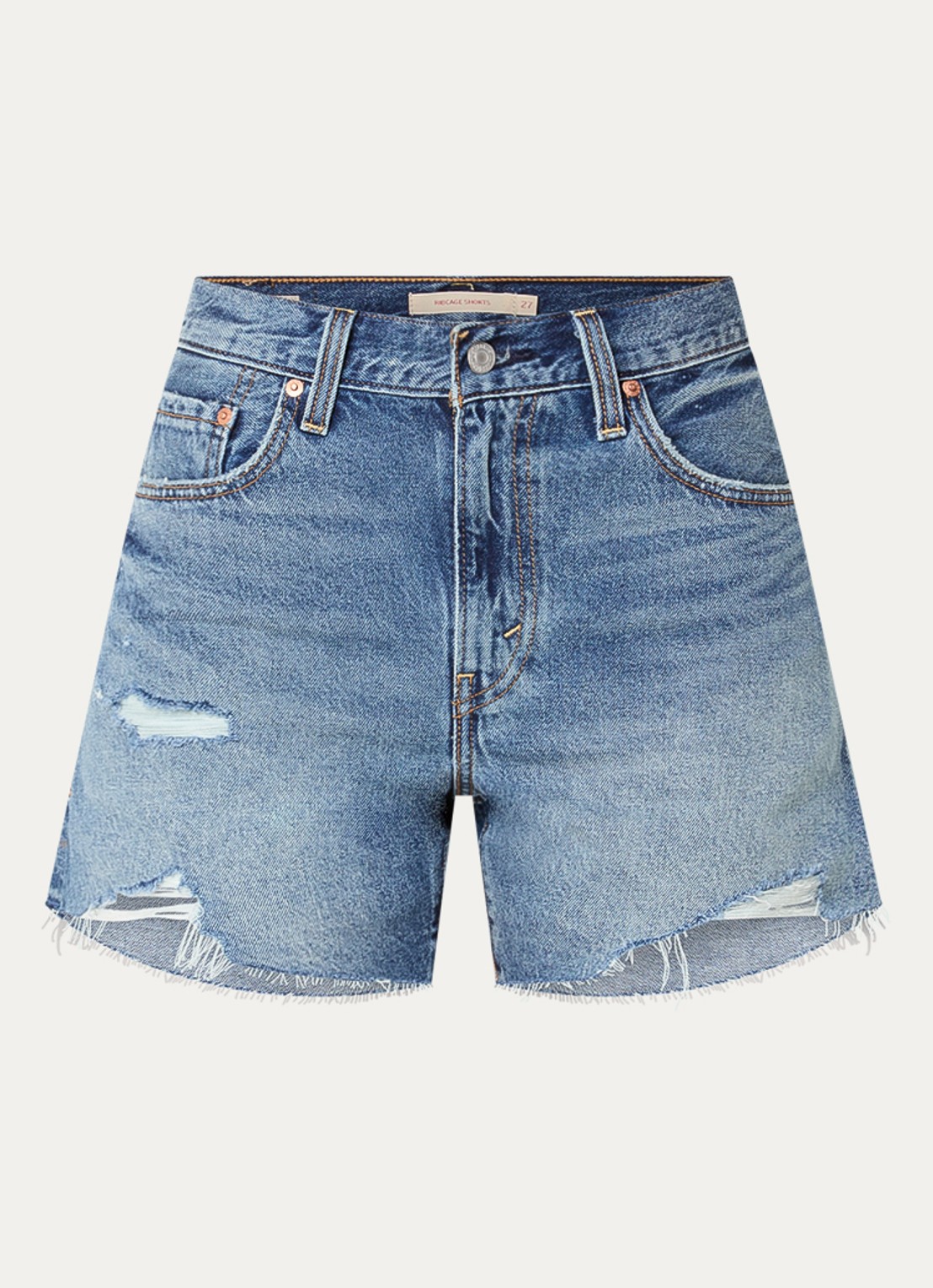 Levi's Ribcage high waist slim fit korte broek van denim met medium wassing - voorkant indigo