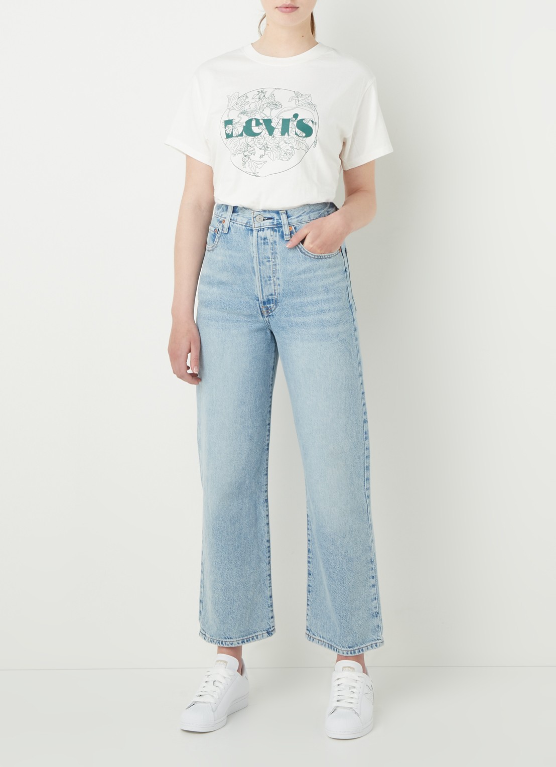 Levi's Ribcage high waist straight leg cropped jeans met lichte wassing - voorkant 2 indigo