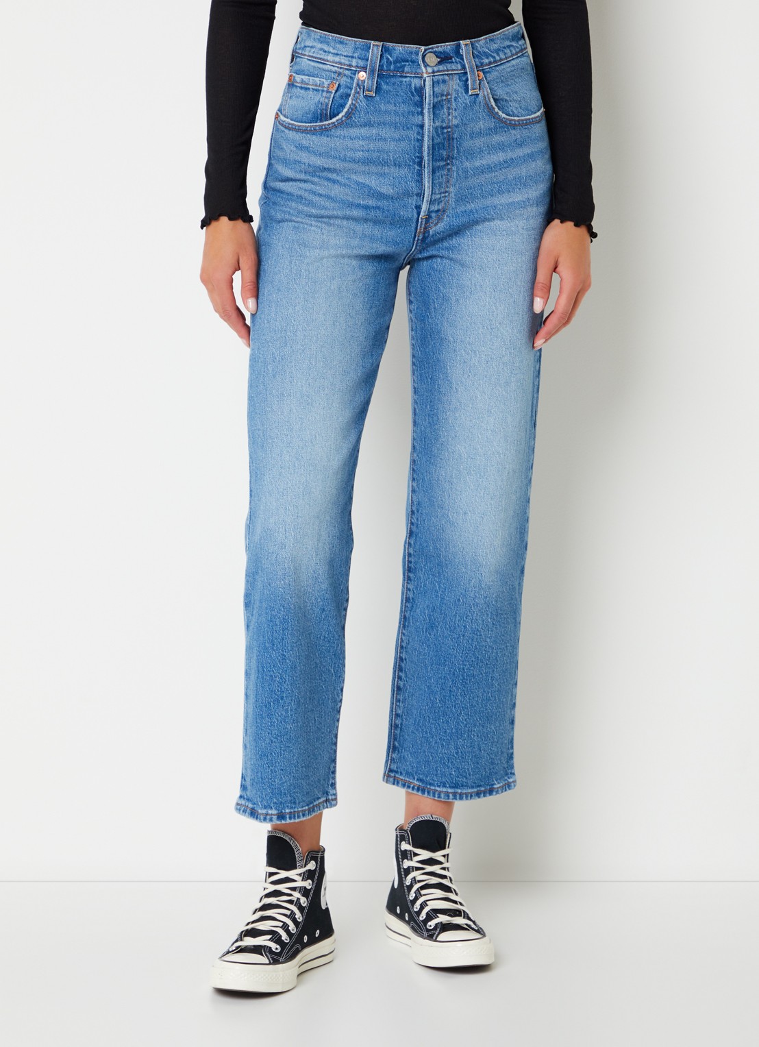 Levi's Ribcage high waist straight leg cropped jeans met medium wassing - detail 3 indigo