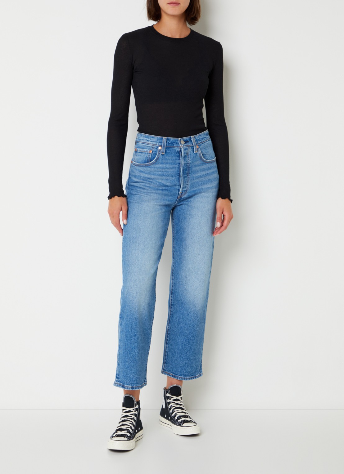 Levi's Ribcage high waist straight leg cropped jeans met medium wassing - voorkant 2 indigo