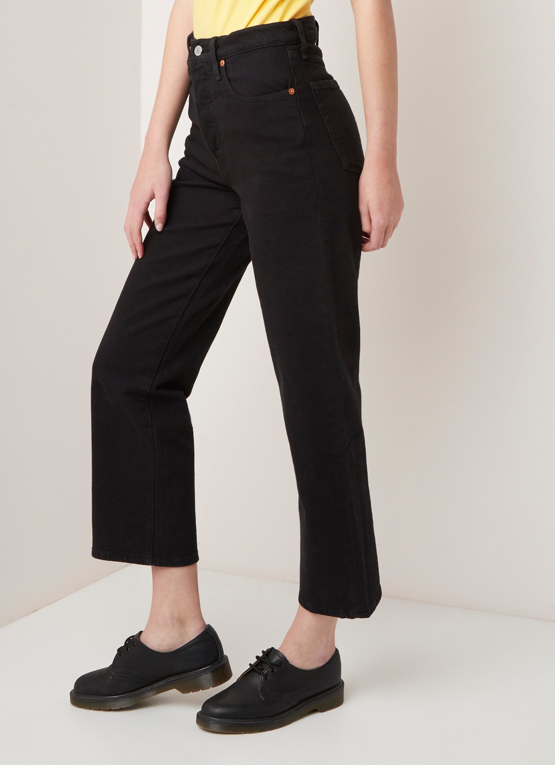 Levi's Ribcage high waist straight leg cropped jeans - detail 4 zwart