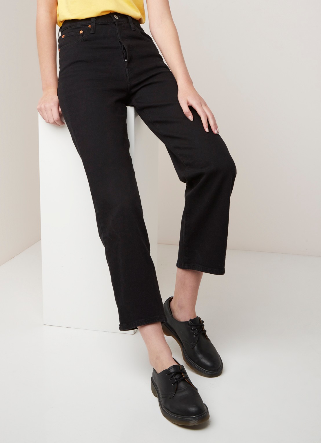 Levi's Ribcage high waist straight leg cropped jeans - detail 5 zwart