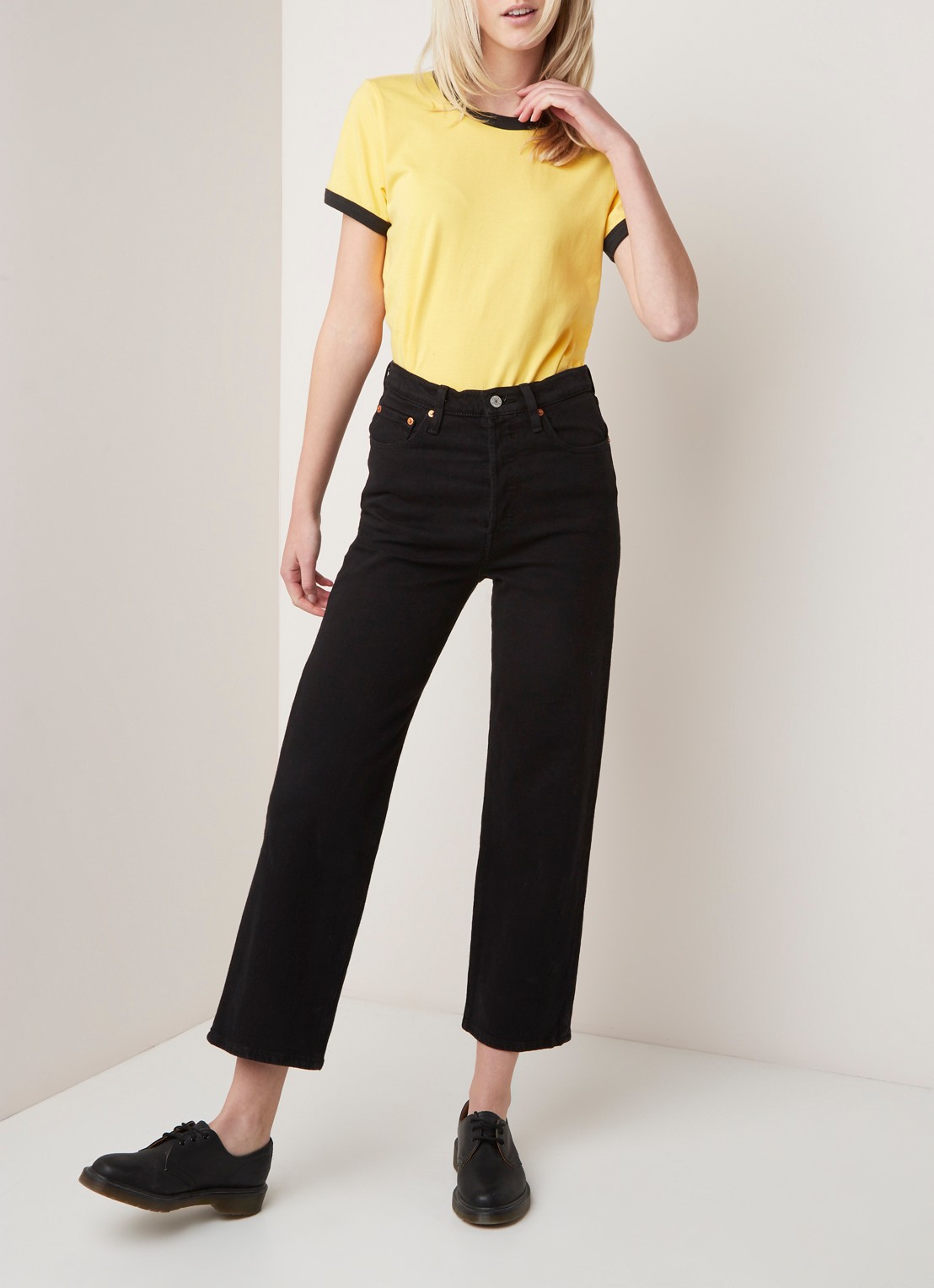 Levi's Ribcage high waist straight leg cropped jeans - voorkant 2 zwart