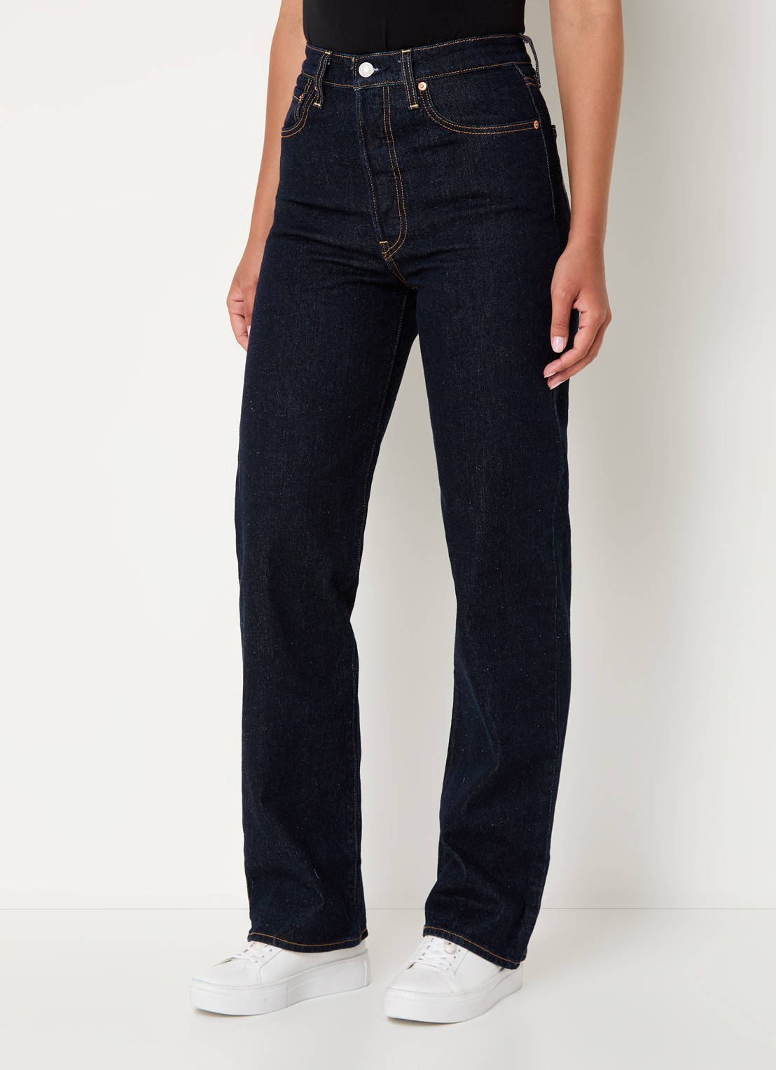 Levi's Ribcage high waist straight leg jeans met donkere wassing  - detail 2 indigo