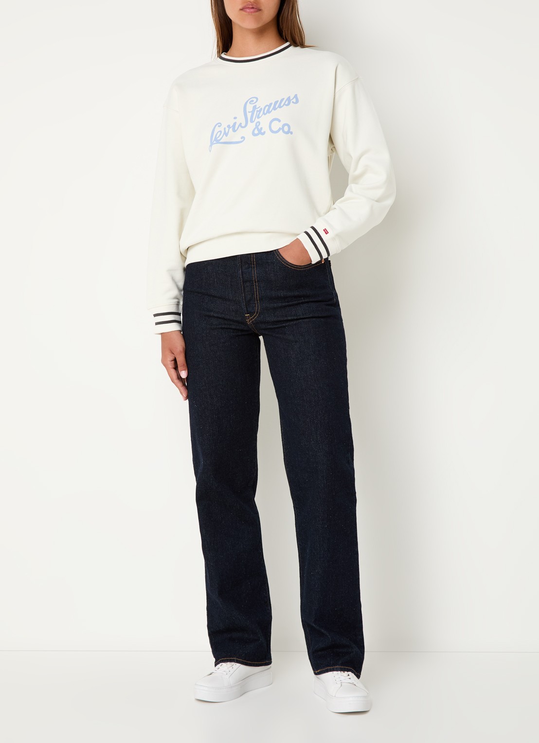 Levi's Ribcage high waist straight leg jeans met donkere wassing  - voorkant 5 indigo