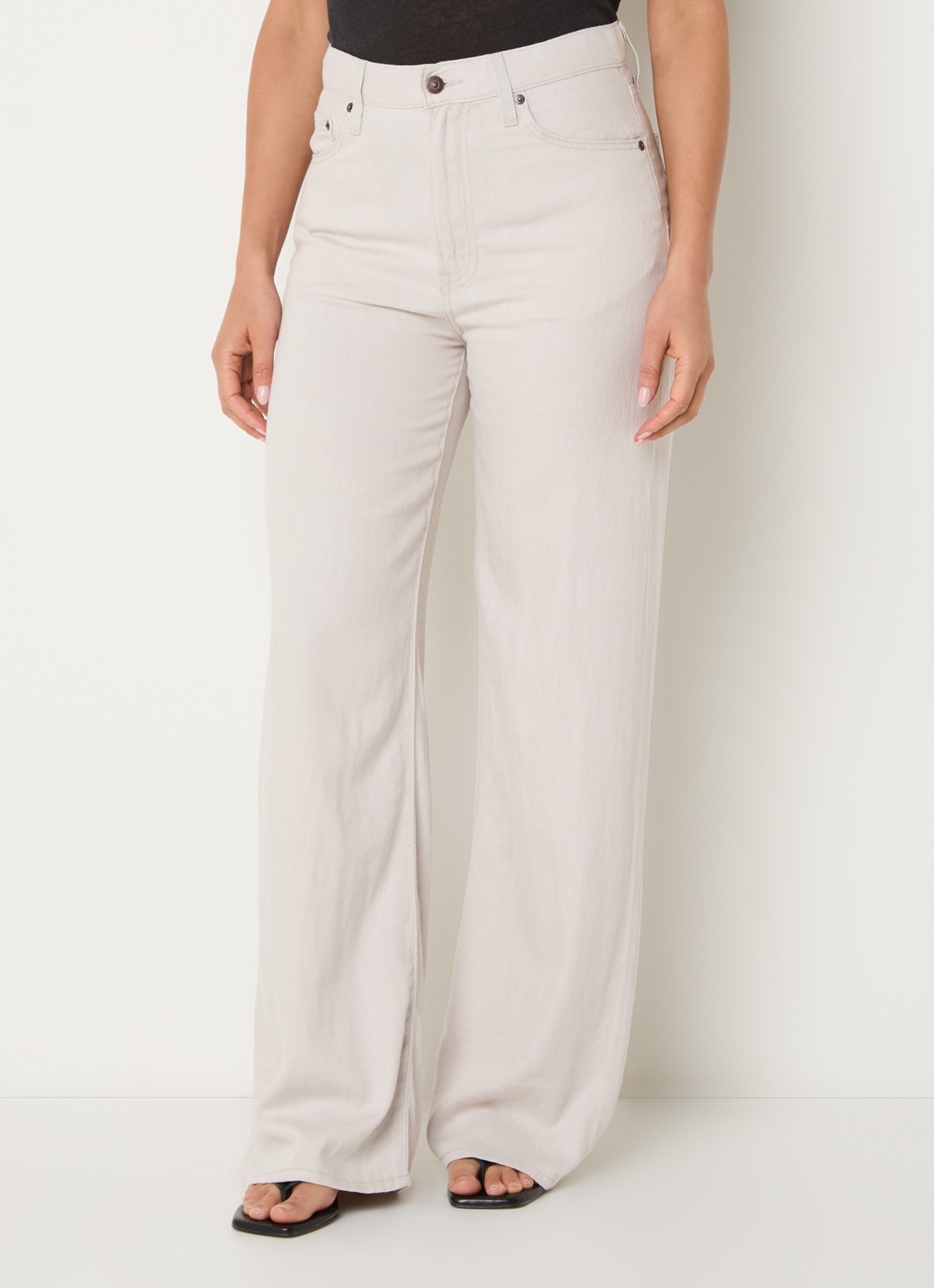 Levi's Ribcage high waist wide leg jeans in linnenblend - detail 4 lichtgrijs