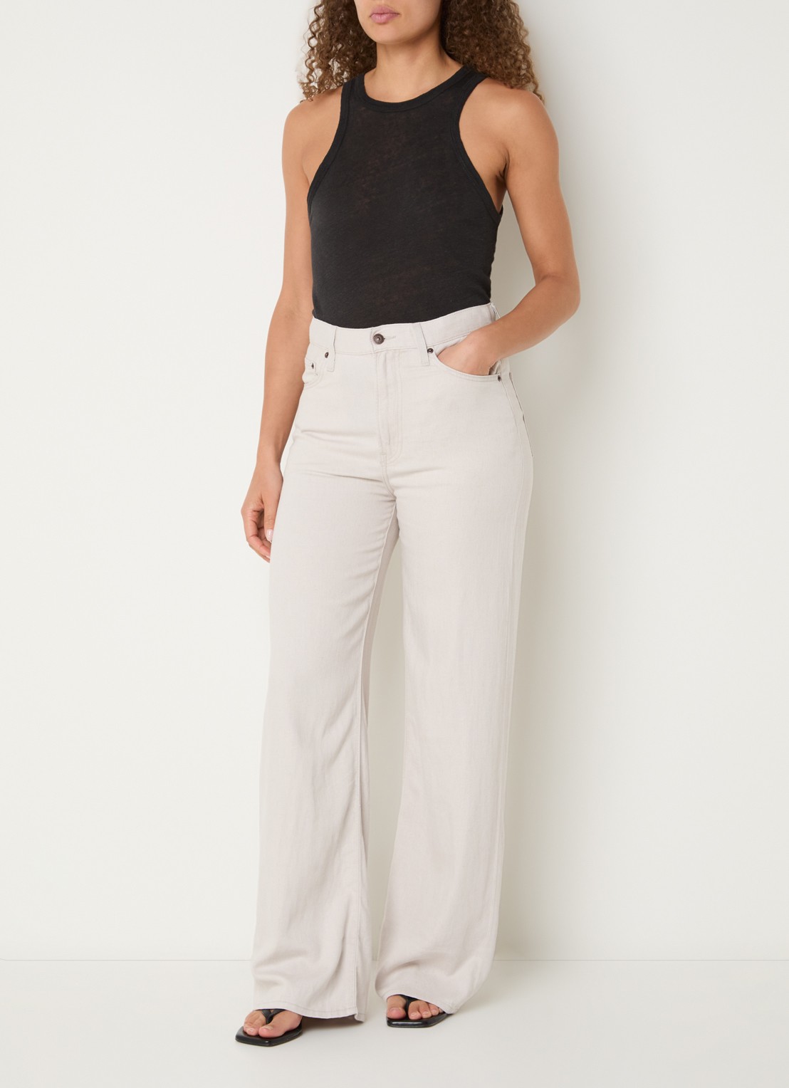 Levi's Ribcage high waist wide leg jeans in linnenblend - voorkant 3 lichtgrijs
