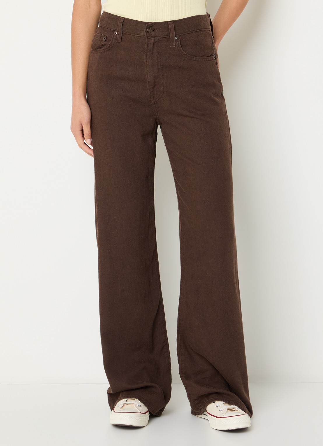 Levi's Ribcage high waist wide leg jeans in linnenblend - detail 3 donkerbruin