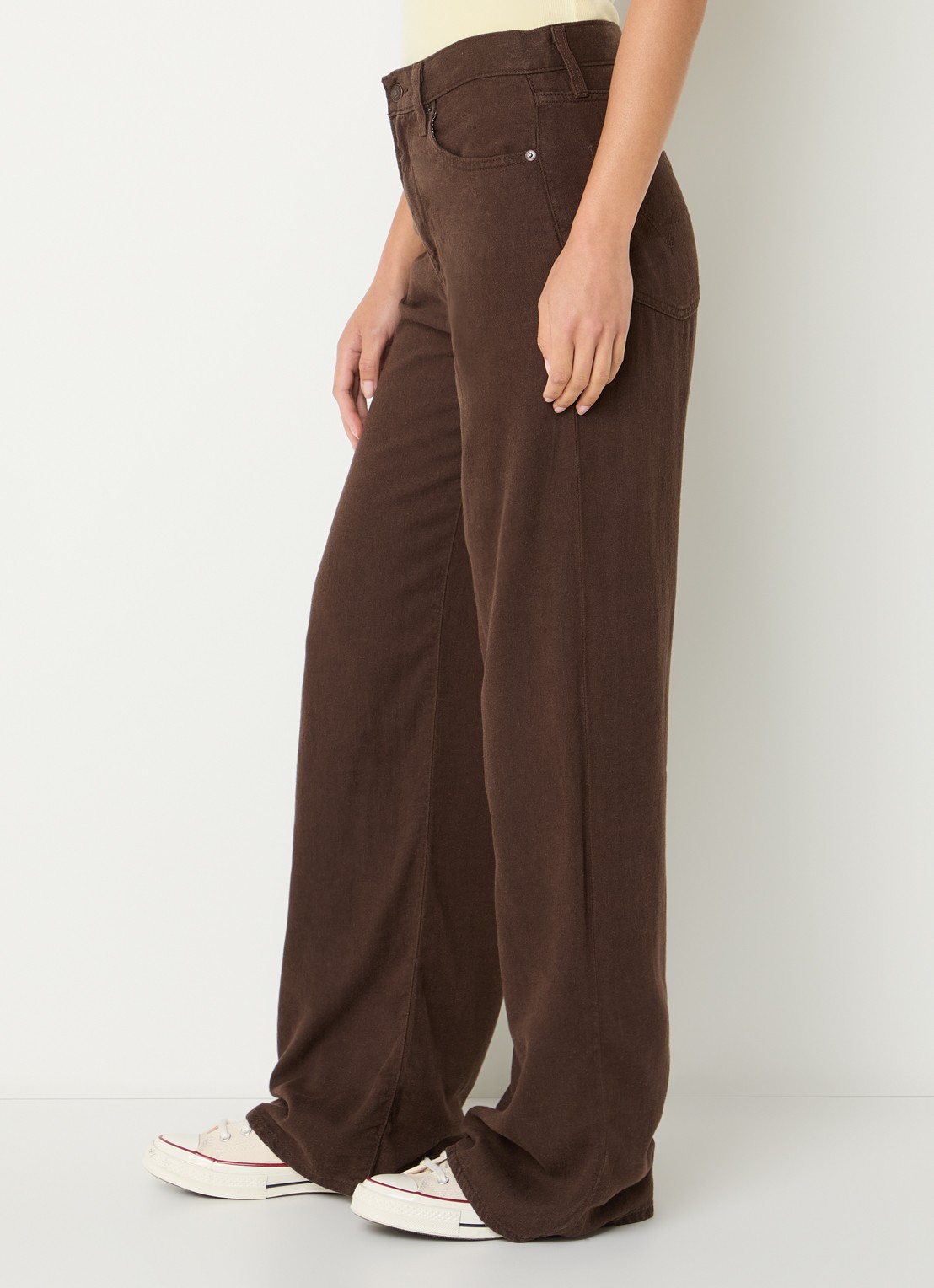 Levi's Ribcage high waist wide leg jeans in linnenblend - detail 4 donkerbruin