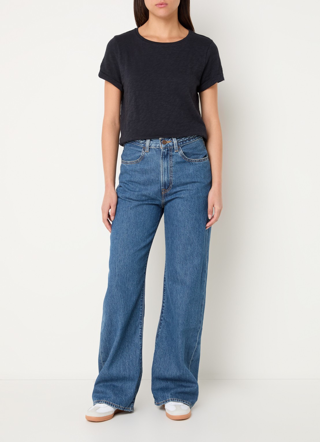 Levi's Ribcage high waist wide leg jeans met medium wassing - voorkant 4 indigo