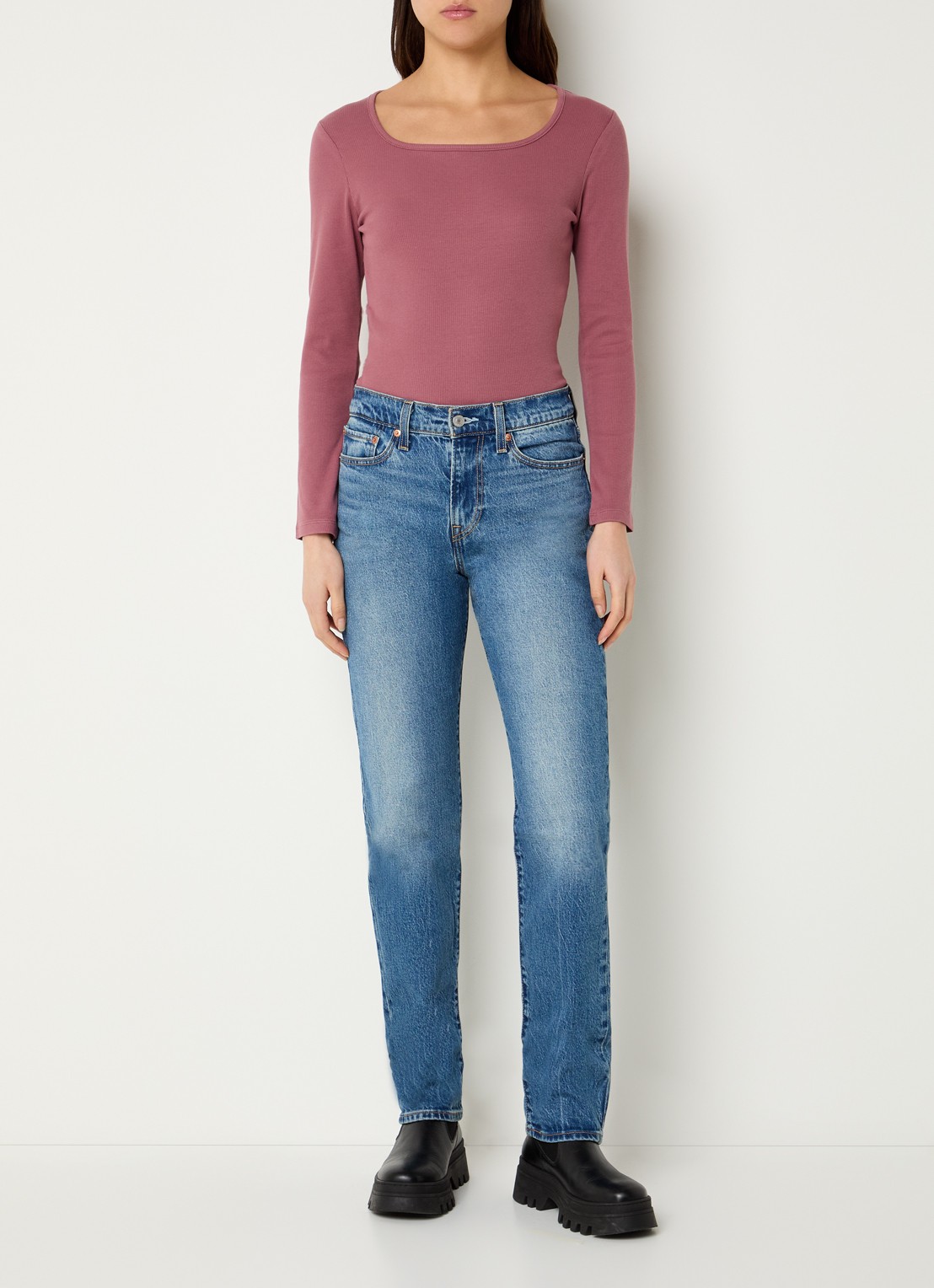 Levi's Ribgebreide top met rechthoekige hals - voorkant 4 zalmroze