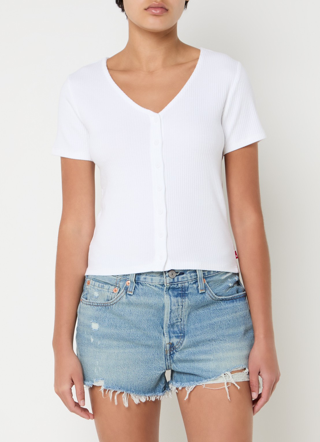 Levi's Ribgebreide top met sierknopen - detail 4 wit