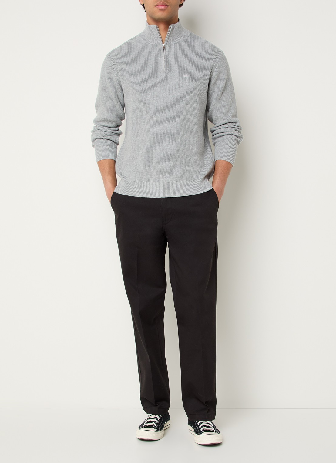 Levi's Ribgebreide trui met halve rits - voorkant 4 lichtgrijs