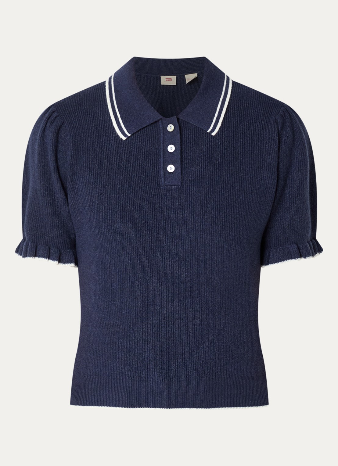 Levi's Ribgebreide trui met pofmouw en polokraag - voorkant donkerblauw