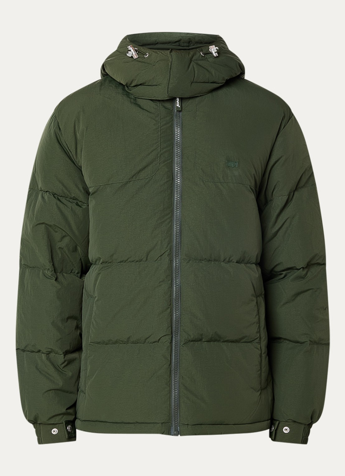 Levi's Rockridge puffer jack met donsvulling en afneembare capuchon - voorkant 3 groen