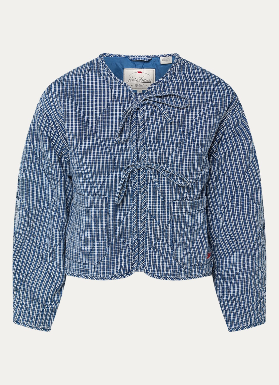 Levi's Rue Liner jack met quilt patroon en ruitdessin - voorkant 2 donkerblauw