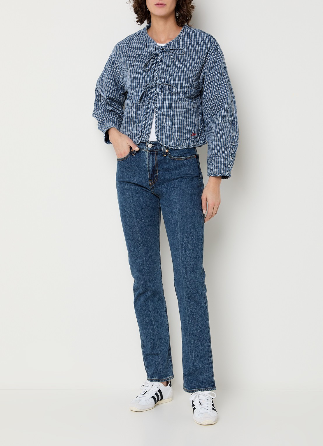 Levi's Rue Liner jack met quilt patroon en ruitdessin - voorkant 3 donkerblauw