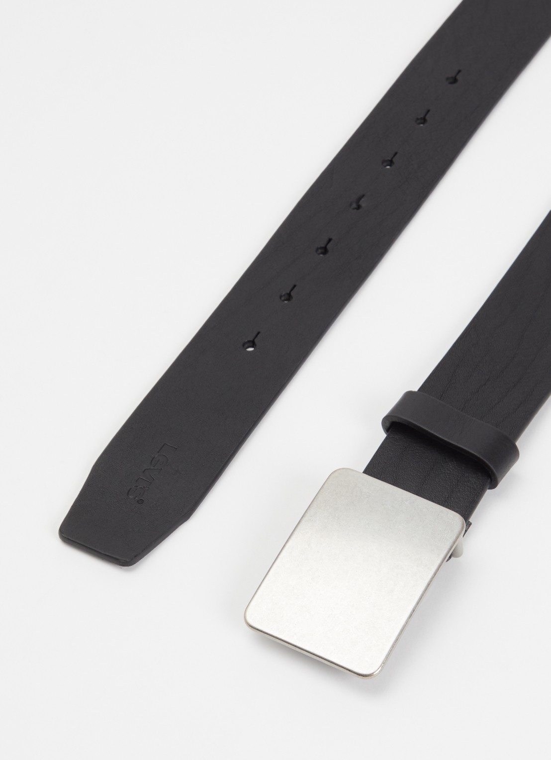 Levi's Ryder Plaque riem van leer - detail 2 zwart