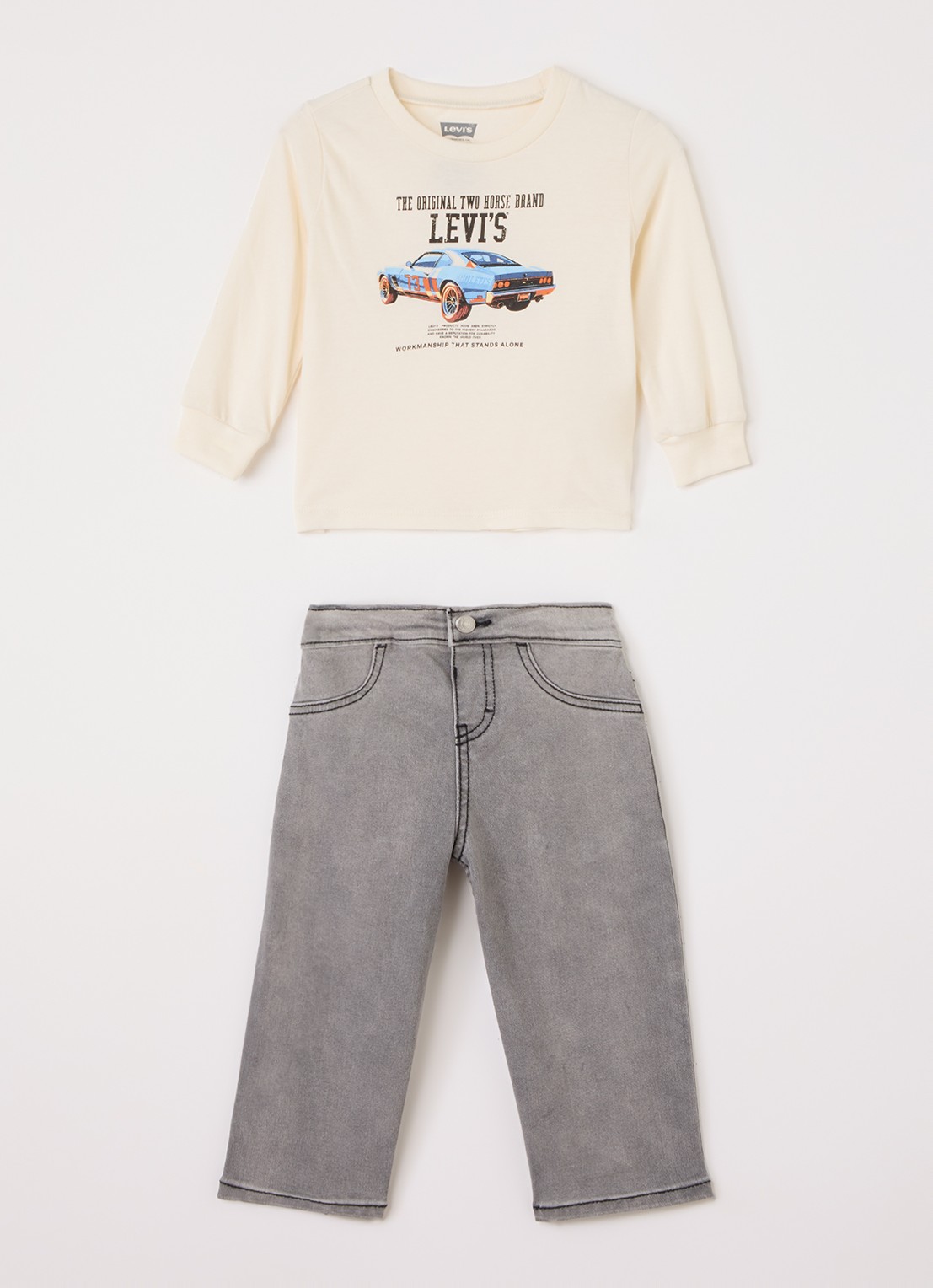 Levi's Set longsleeve met jeans 2-delig - voorkant gebroken wit
