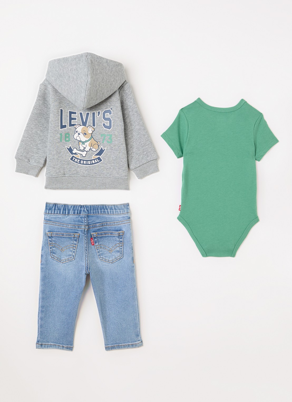 Levi's Set van slim fit jeans met sweatvest en romper 3-delig - voorkant 2 groen