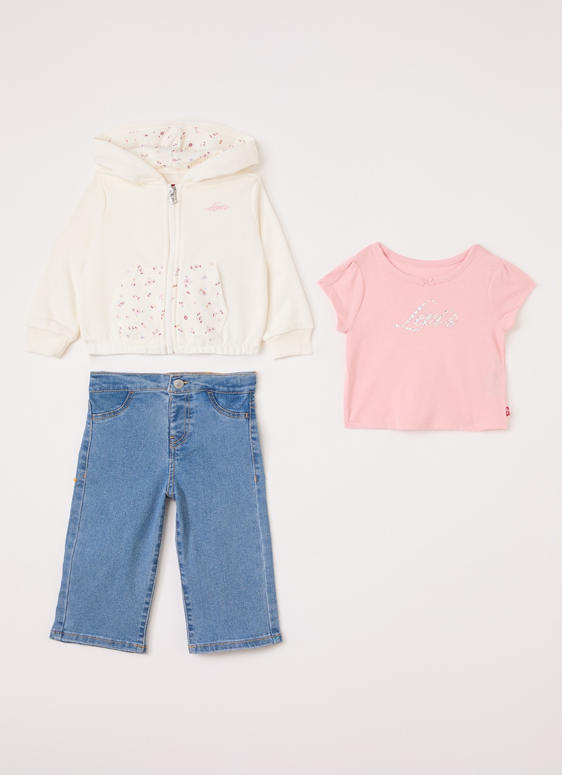 Levi's Set van sweatvest met jeans en T-shirt 3-delig - voorkant roze