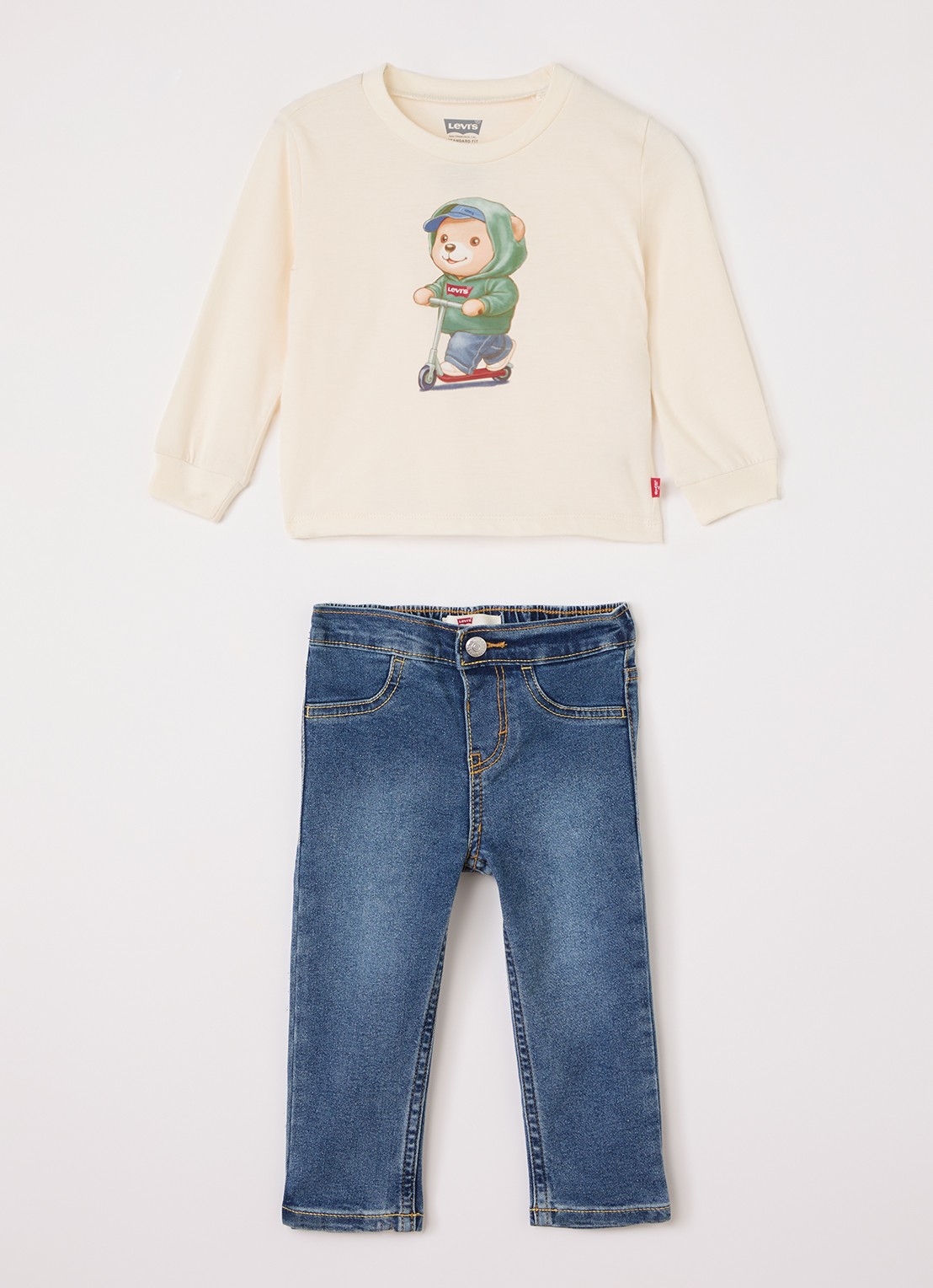 Levi's Set van T-shirt met jeans 2-delig - voorkant gebroken wit