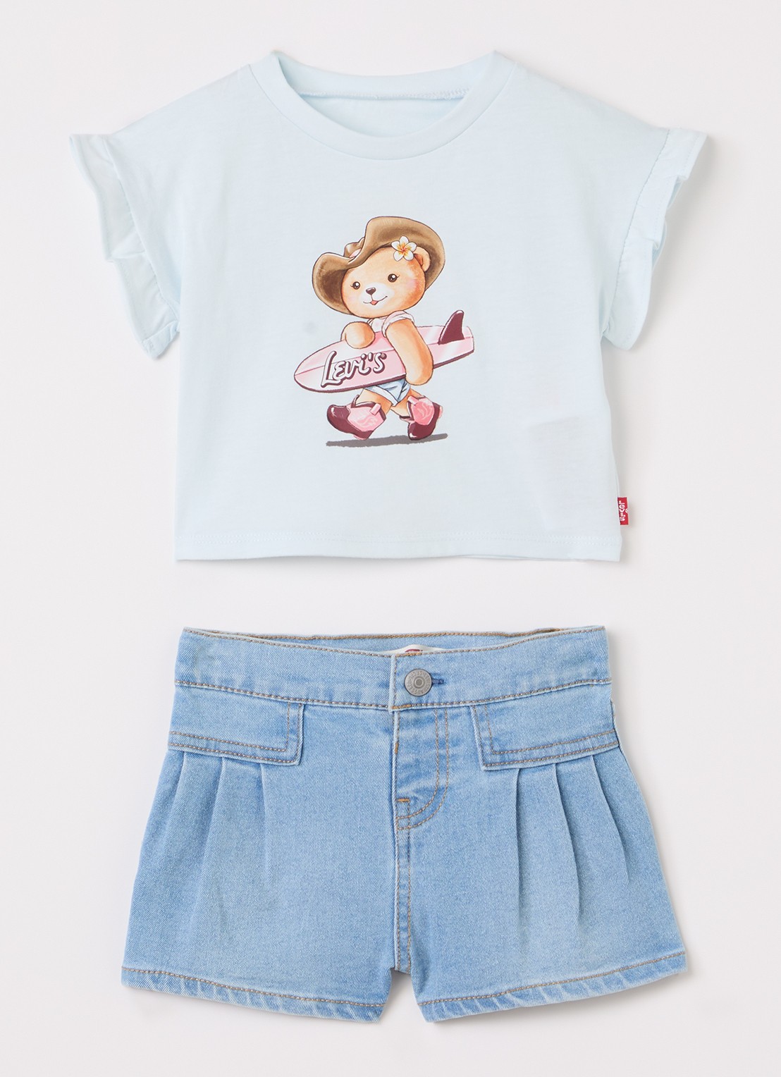Levi's Set van T-shirt met korte broek 2-delig - voorkant blauw