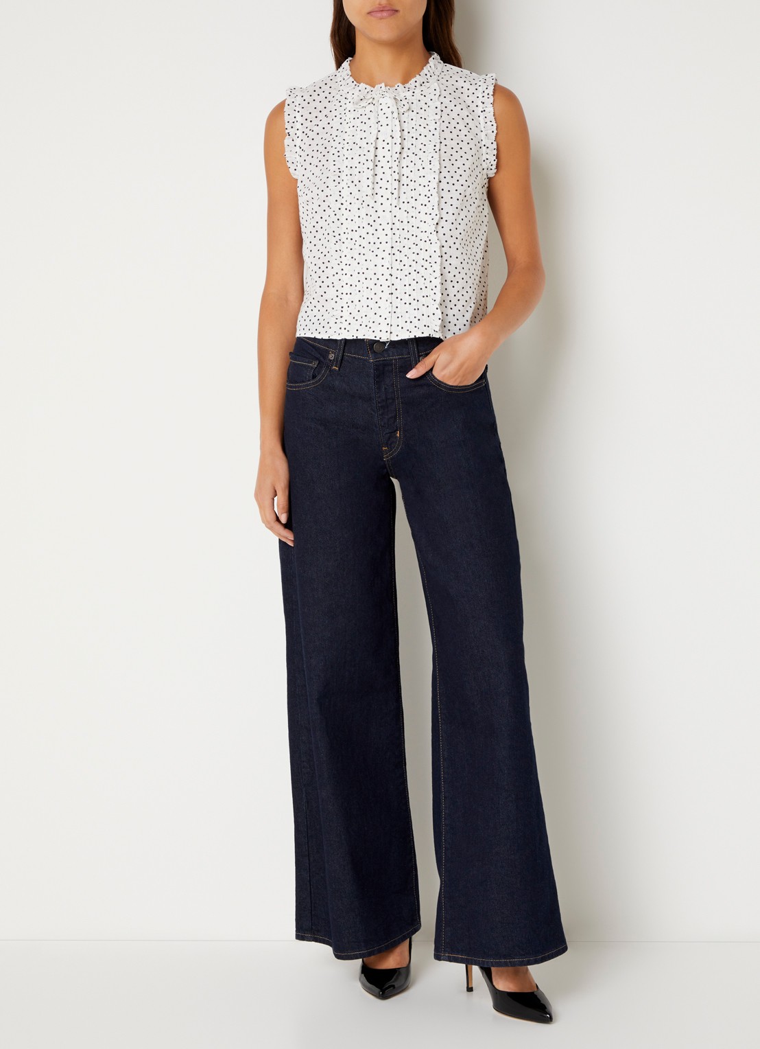 Levi's Shelby blouse met stippenprint - voorkant 2 beige