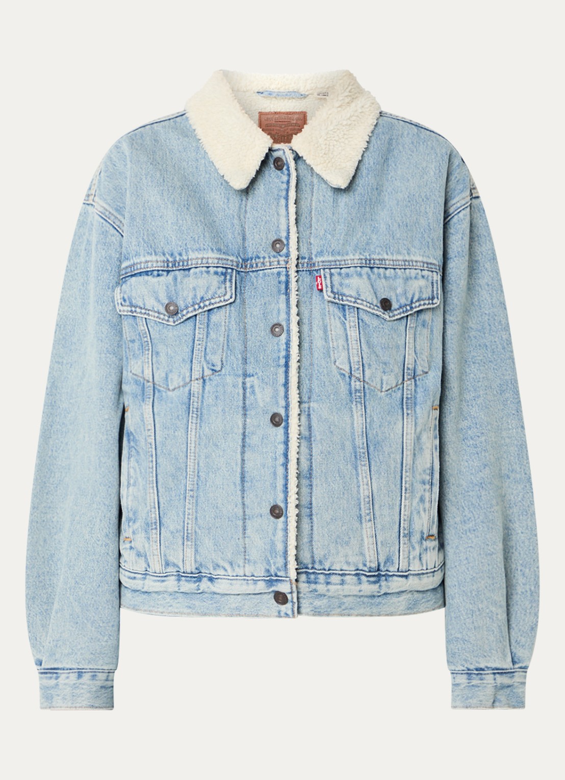 Levi's Sherpa spijkerjas met teddy voering en steekzakken - voorkant lichtblauw