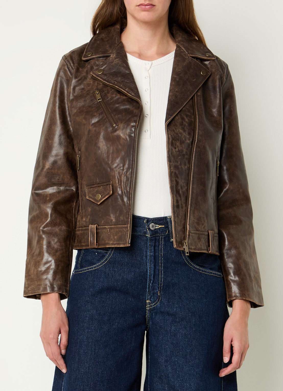 Levi's Shita bikerjack van schapenleer - detail 3 donkerbruin
