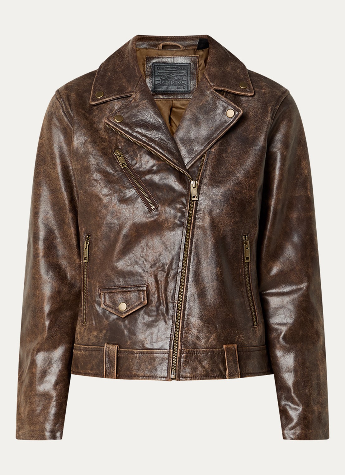 Levi's Shita bikerjack van schapenleer - voorkant donkerbruin