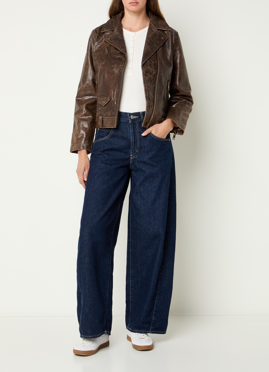 Levi's Shita bikerjack van schapenleer - voorkant 2 donkerbruin