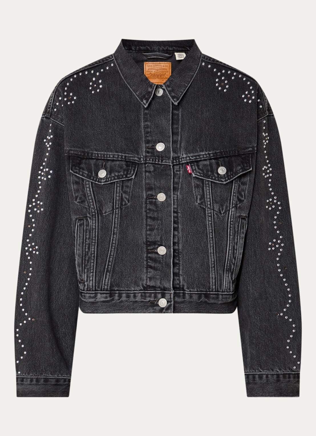 Levi's Shrunken 90s spijkerjas met steekzakken en studs - voorkant 2 zwart
