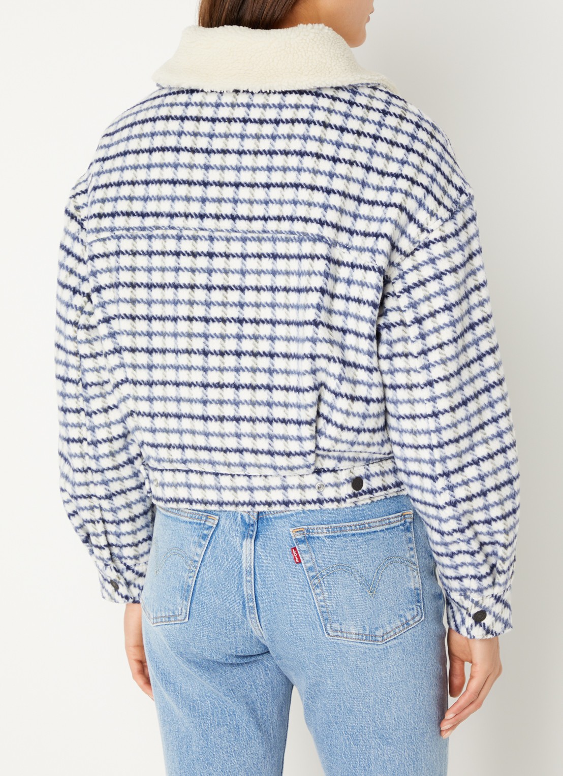 Levi's Shrunken gewatteerd jack in wolblend met ruitdessin - achterkant 4 donkerblauw