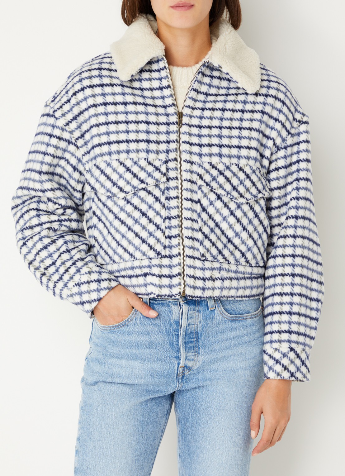 Levi's Shrunken gewatteerd jack in wolblend met ruitdessin - detail 3 donkerblauw