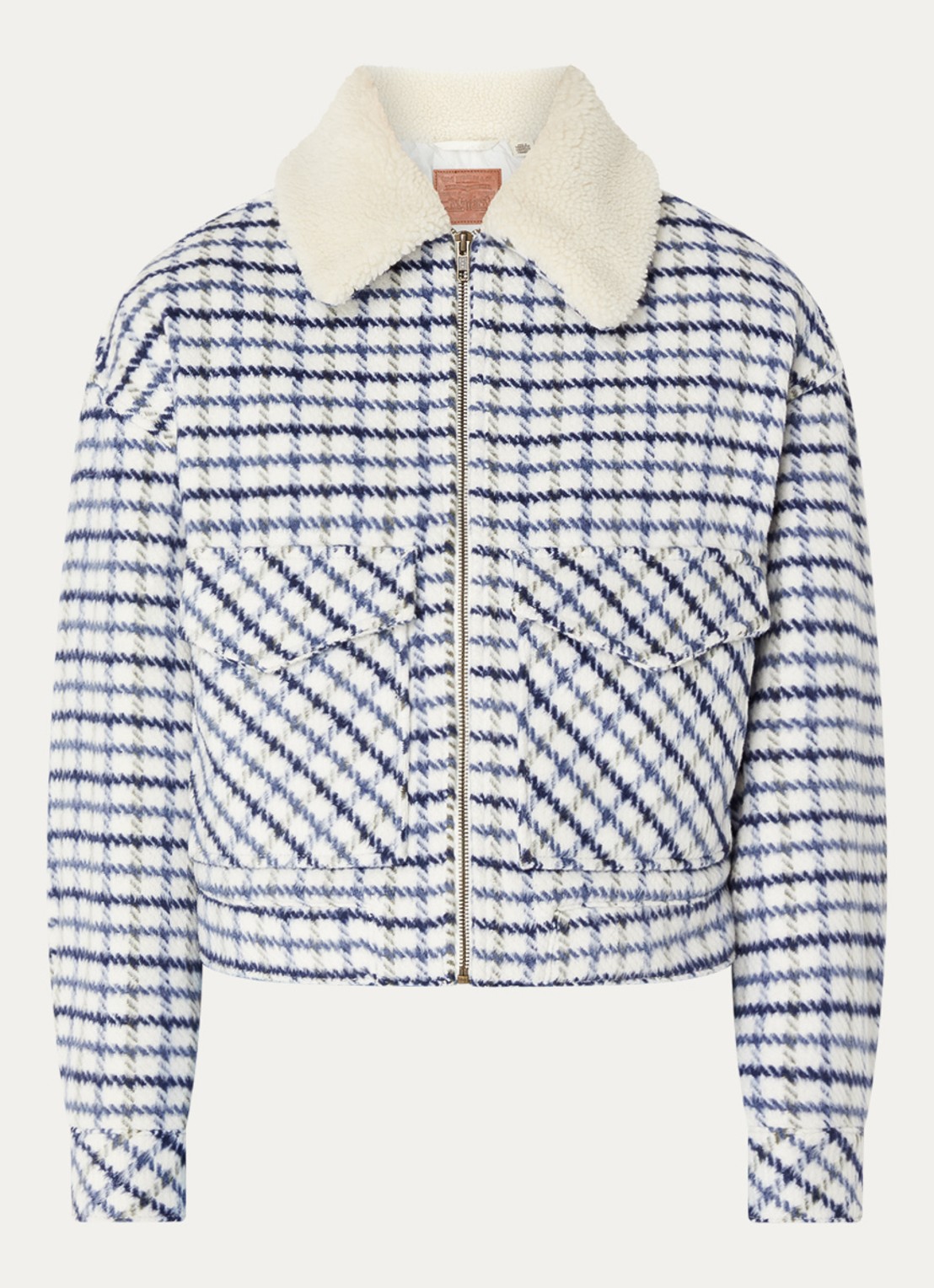 Levi's Shrunken gewatteerd jack in wolblend met ruitdessin - voorkant donkerblauw