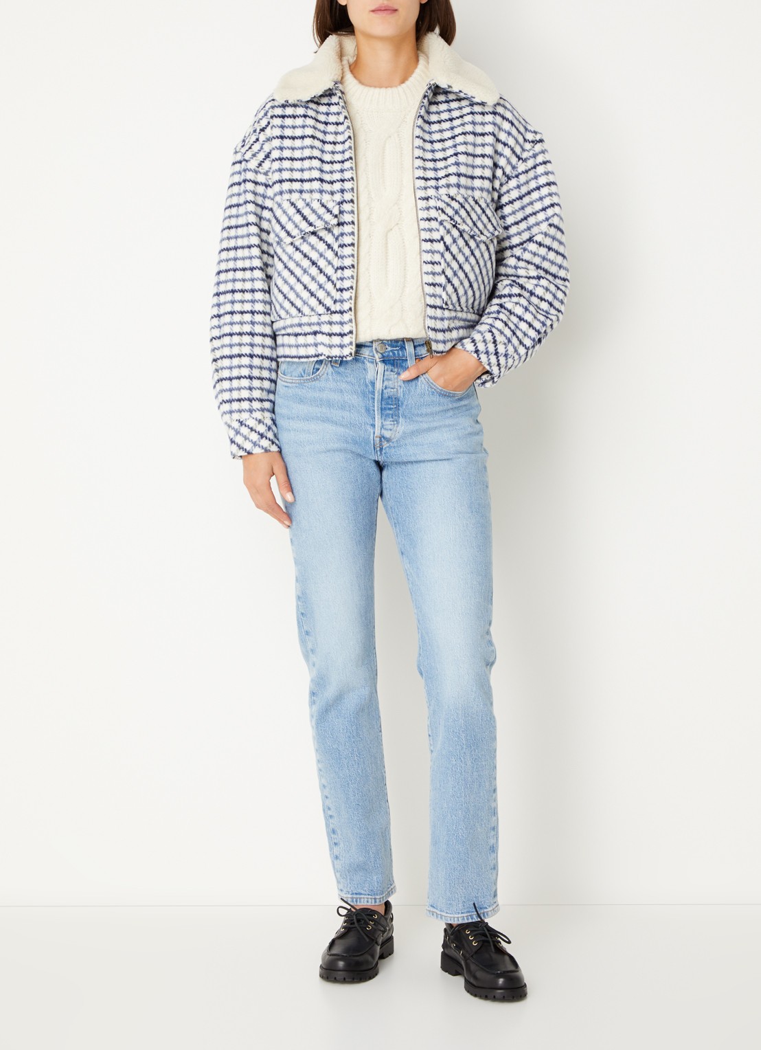 Levi's Shrunken gewatteerd jack in wolblend met ruitdessin - voorkant 2 donkerblauw