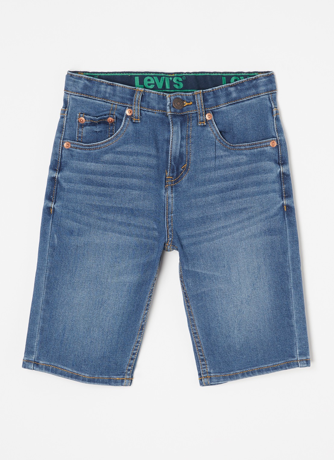 Levi's Slim fit korte broek van denim met stretch - voorkant indigo