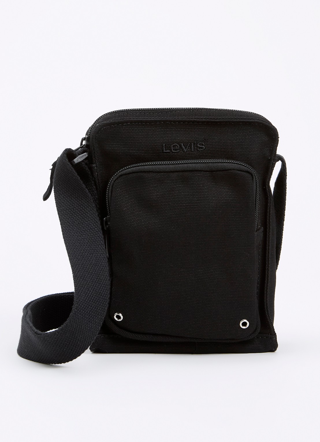 Levi's Small Zip crossbodytas van canvas met logoborduring - voorkant zwart