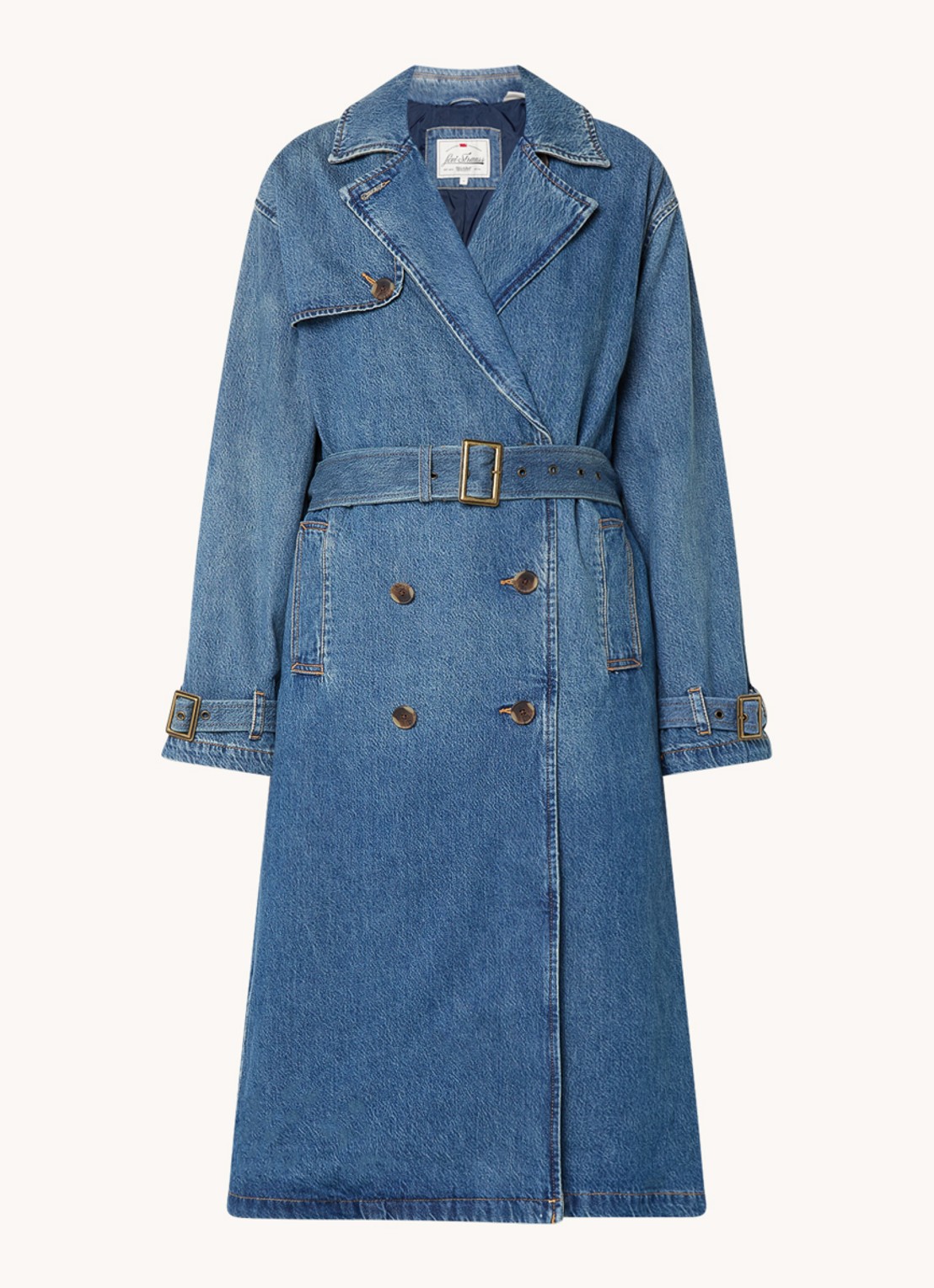 Levi's Spade double-breasted trenchcoat van denim met strikceintuur - voorkant 2 blauw