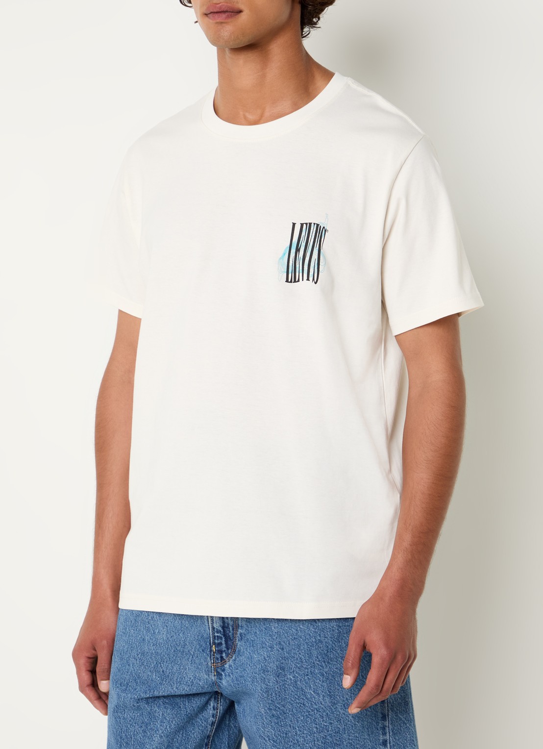 Levi's Stillness T-shirt met logo- en backprint - achterkant gebroken wit