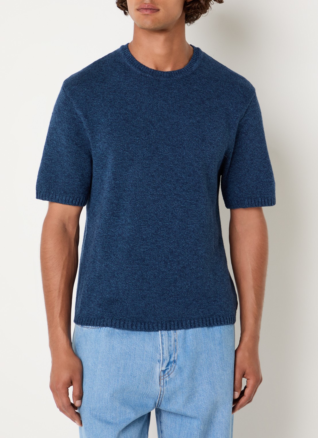 Levi's Stinson fijngebreide pullover in linnenblend - detail donkerblauw