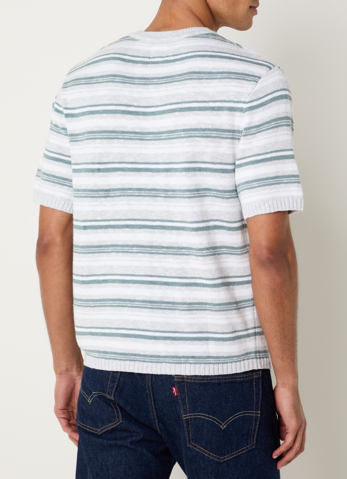 Levi's Stinson grofgebreide trui in linnenblend met streepprint - achterkant 3 groen