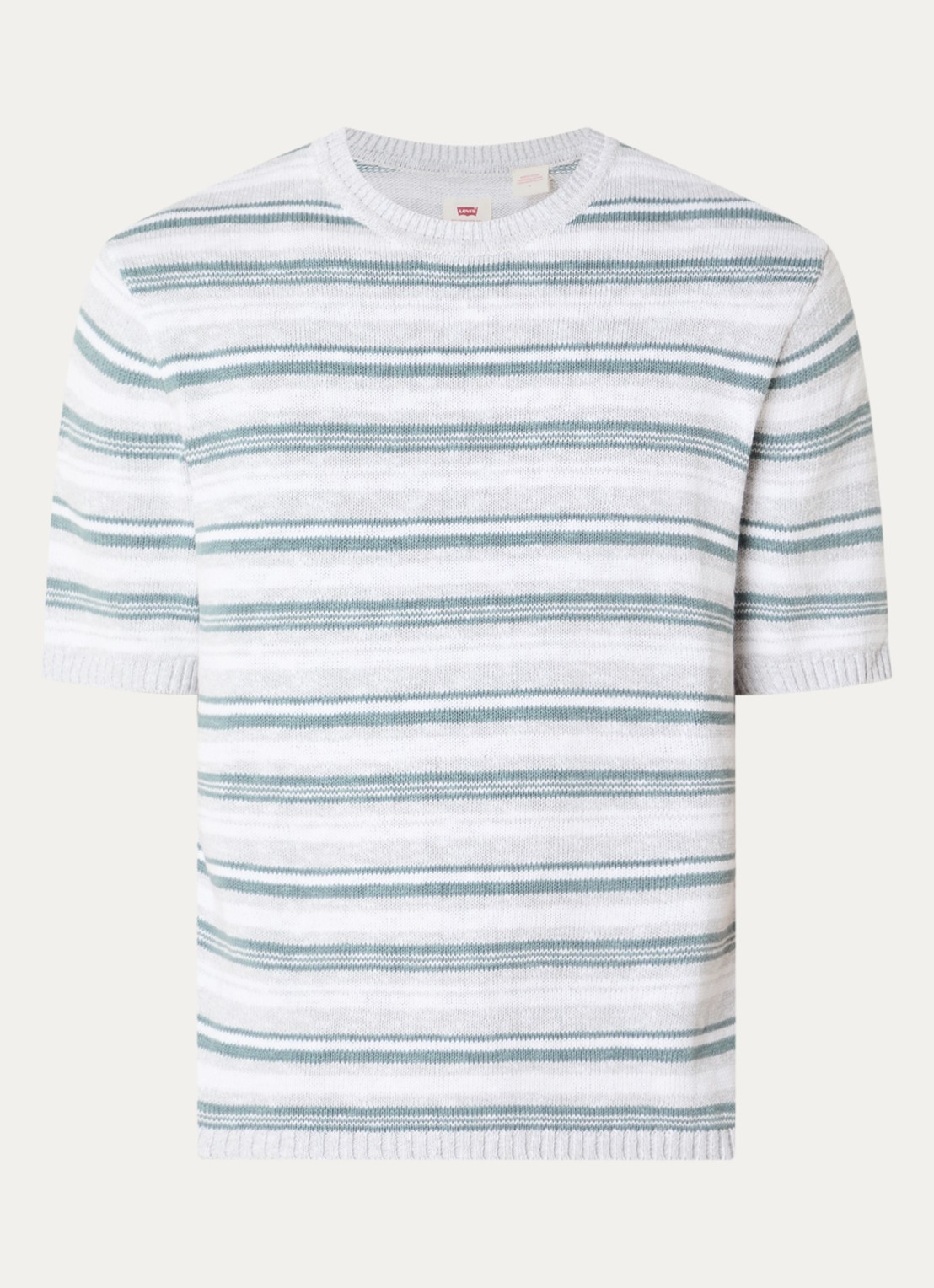 Levi's Stinson grofgebreide trui in linnenblend met streepprint - voorkant groen
