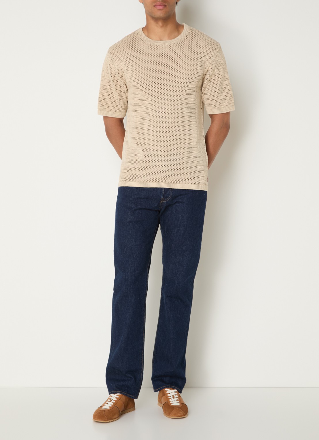 Levi's Stinson T-shirt met opengewerkt dessin - voorkant 4 beige