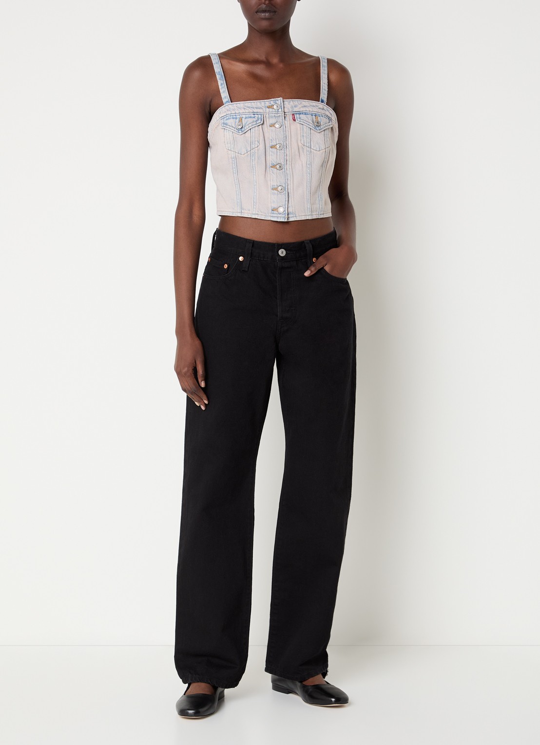 Levi's Strapless top van denim met verwassen afwerking en afneembare bandjes - voorkant 4 oudroze